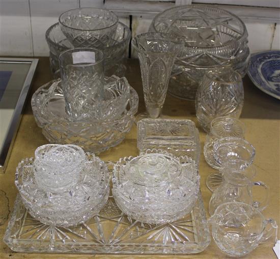 Cut glass vases, bowls etc